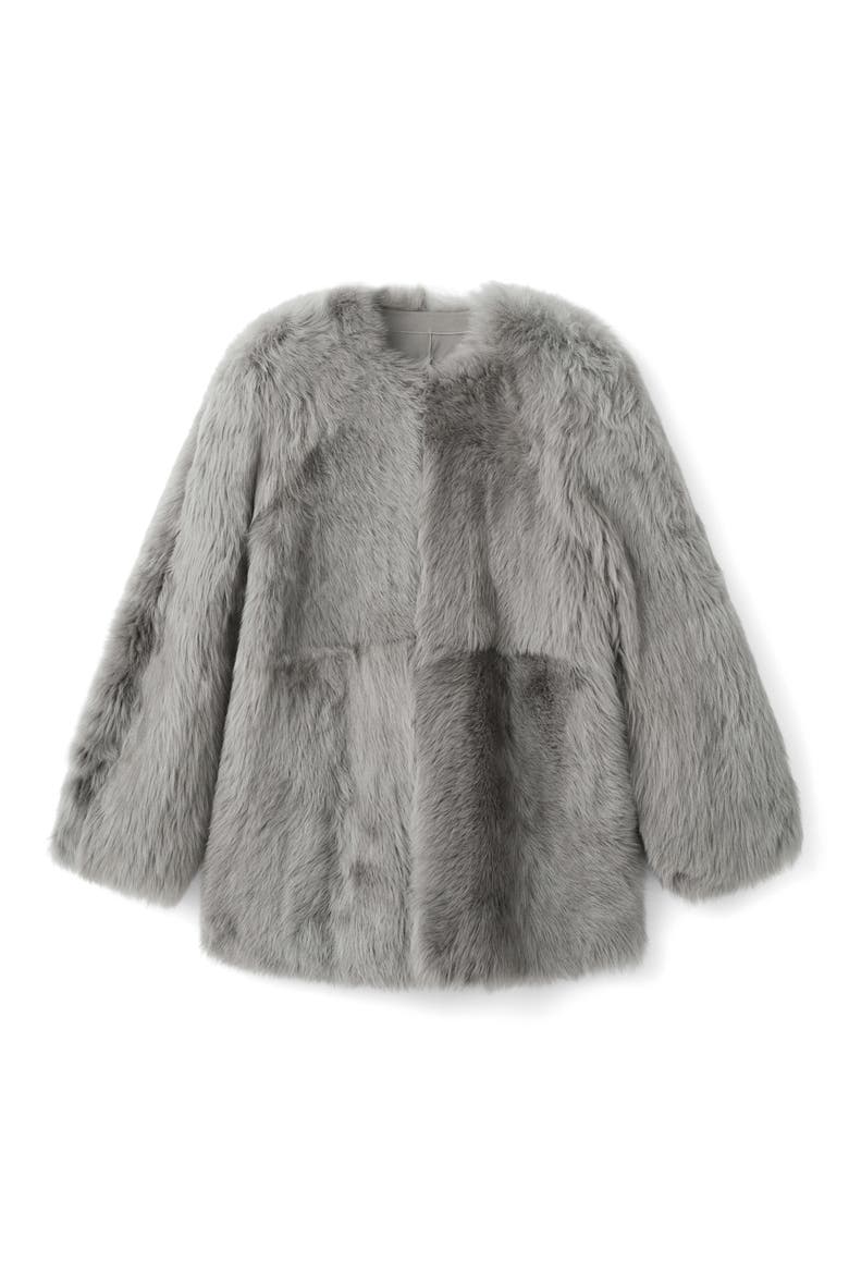Reversible Leather & Genuine Shearling Coat, Alternate, color, GREY