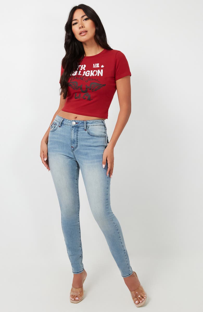 True Religion Halle High Waist Flap Skinny Jeans, Alternate, color, Light Brisk Wash