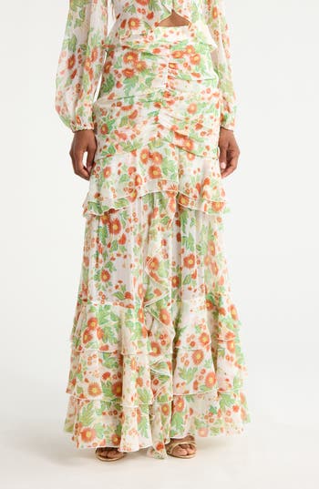 Diane von Furstenberg Thea Ruffle Tiered Maxi Skirt in Marlene Batik Small Ivory at Nordstrom Rack