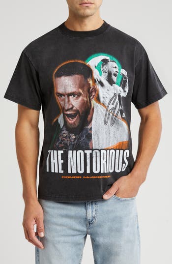 Id Supply Co Ufc Conor Mcgregor Two Division Champ Cotton Graphic T-shirt In Washed Black
