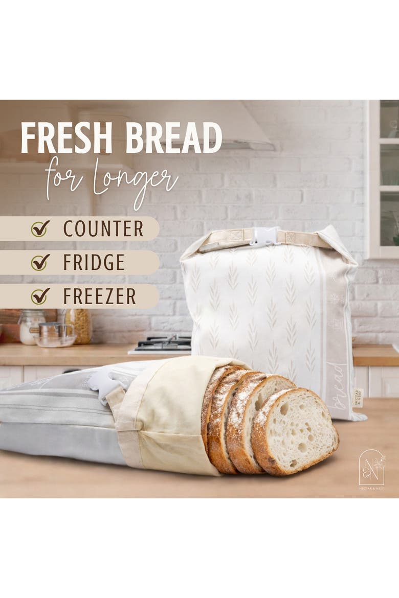 Beeswax Bread Bags, Set of 2, Reusable Organic Cotton, 13"x17", Alternate, color, Gray