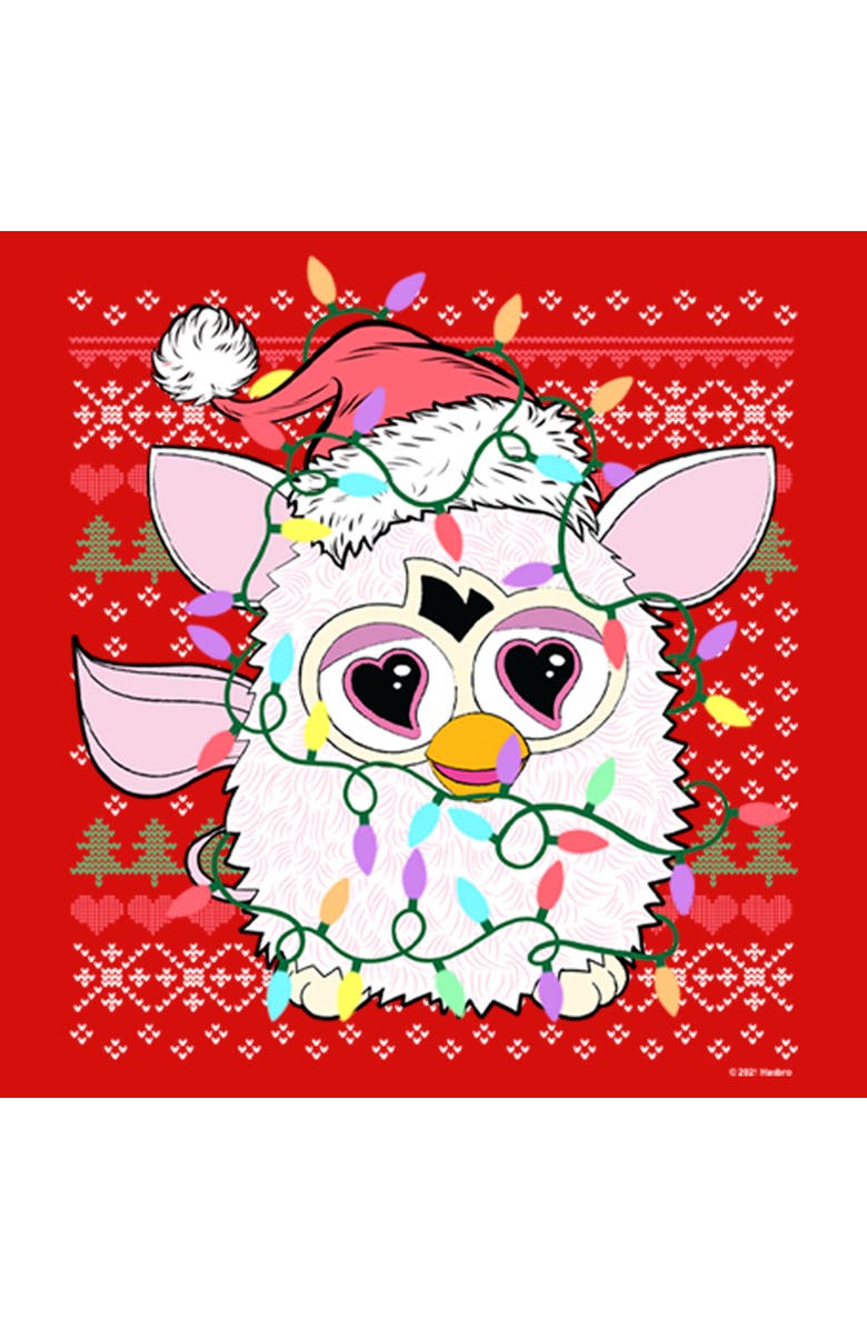 Furby Girl's Furby Christmas Lights Ugly Sweater Print  Graphic T-Shirt, Alternate, color, Red