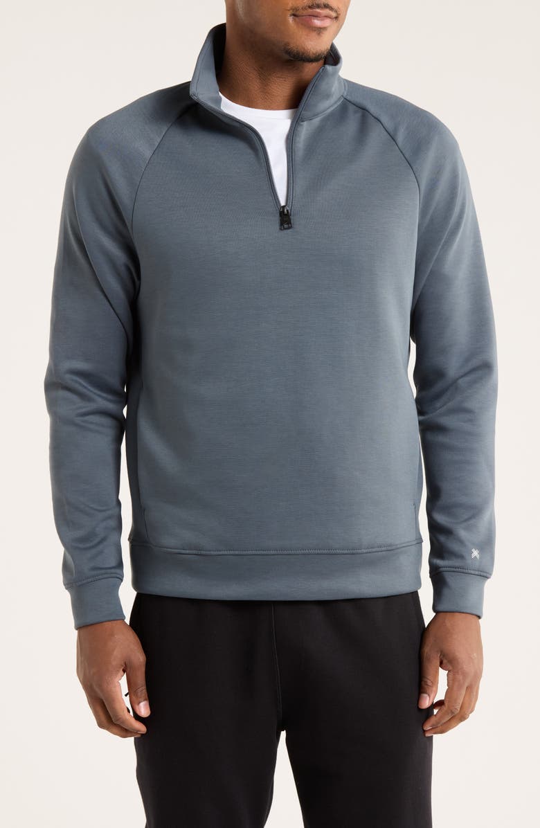 Kenneth Cole Active Raglan Sleeve Quarter Zip Sweatshirt, Main, color, Coastal Storm