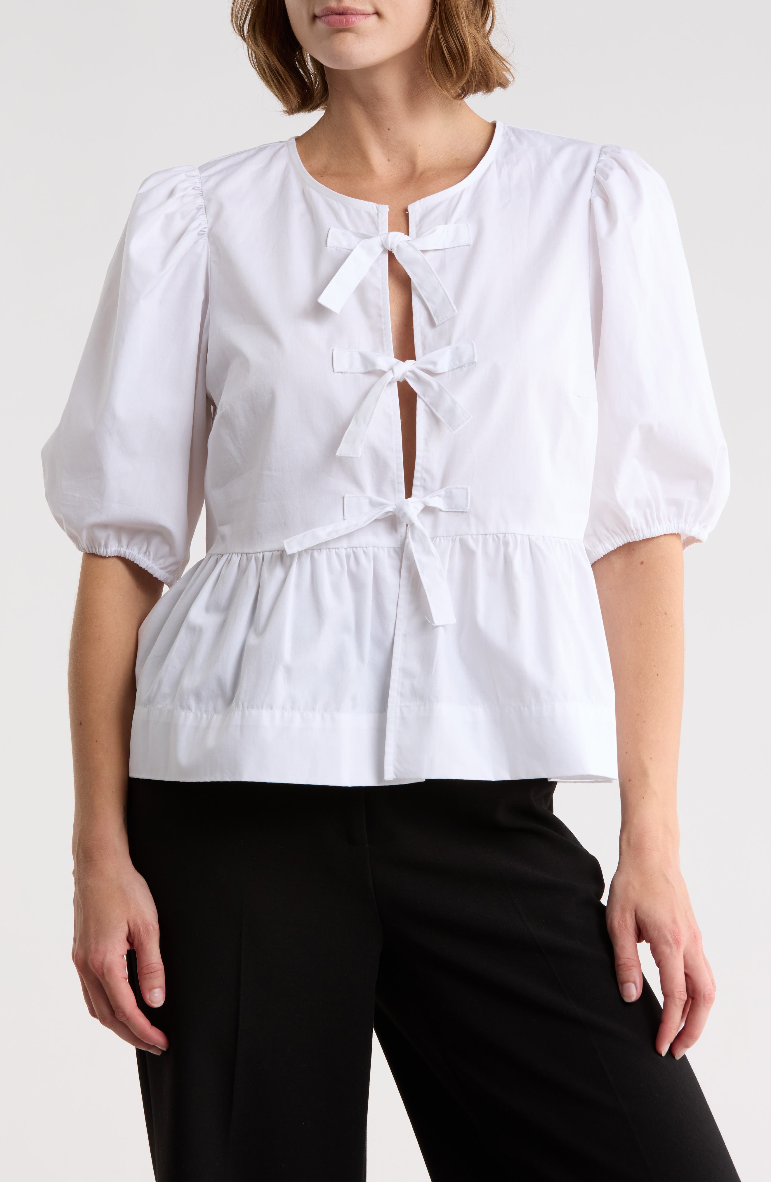 CeCe Bow Front Puff Sleeve Top