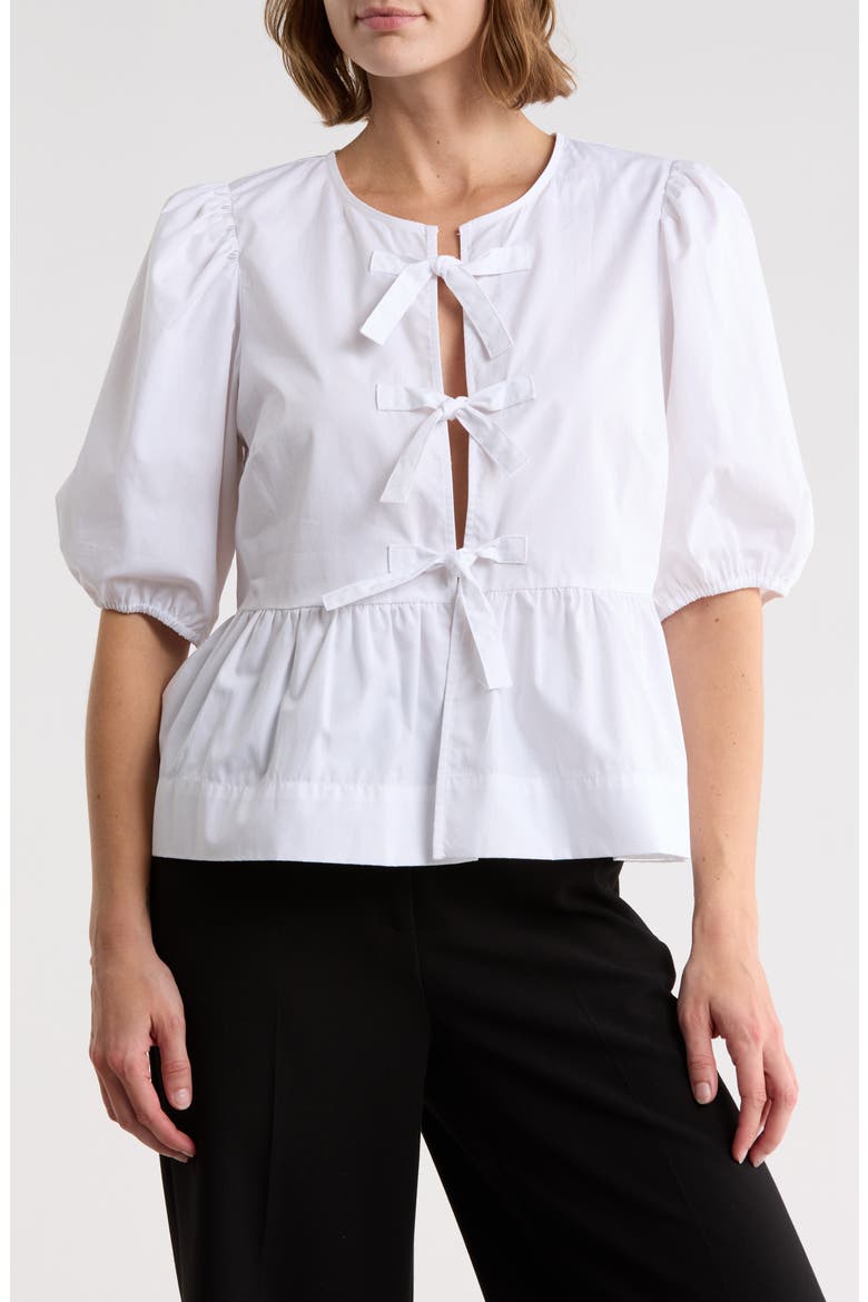 Bow Front Puff Sleeve Top, Main, color, LUCENT WHITE