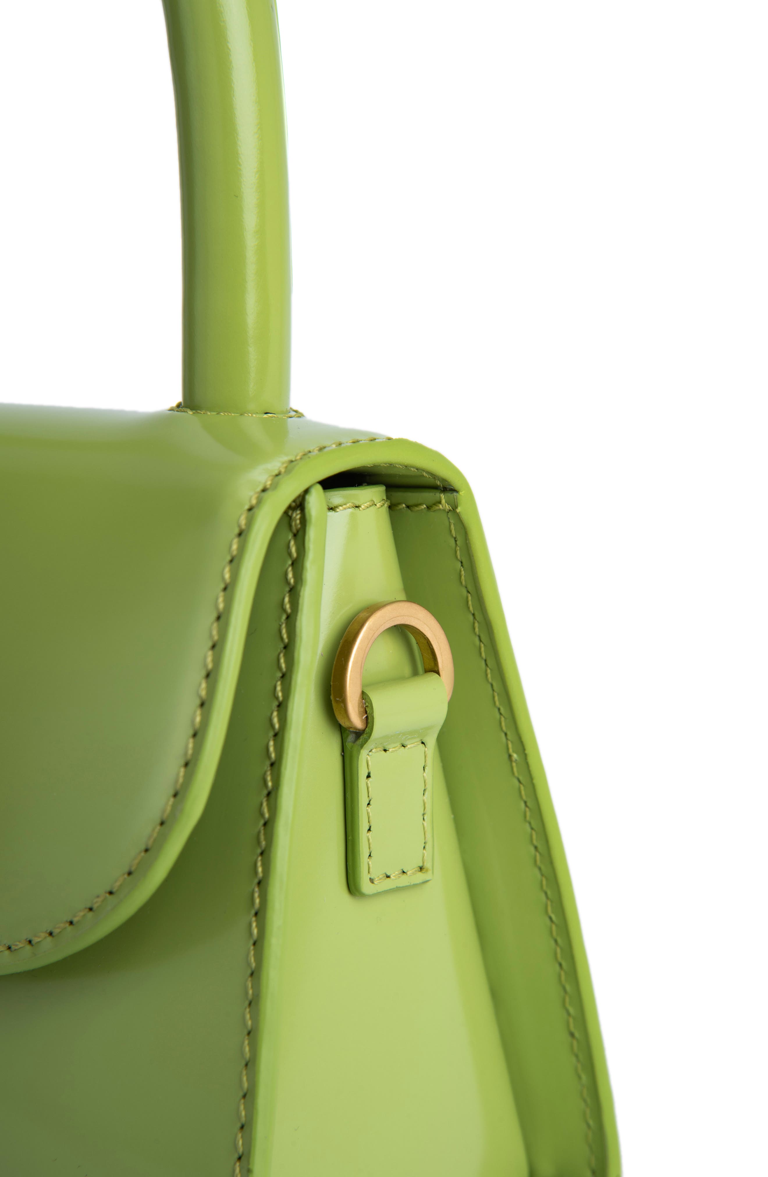 Mini Semi Patent Leather Top Handle Bag, Alternate, color, LIME GREEN