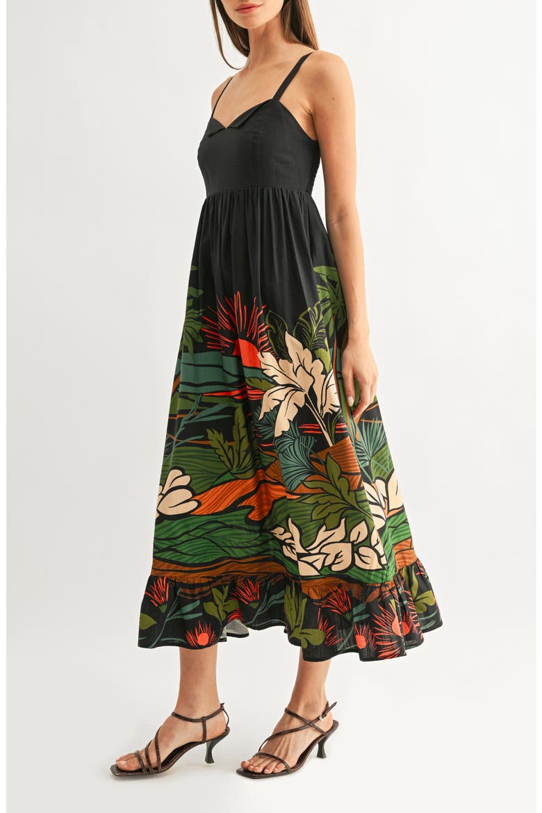 Leah Tropical Print Babydoll Midi Sundress, Alternate, color, NAVY MULTI