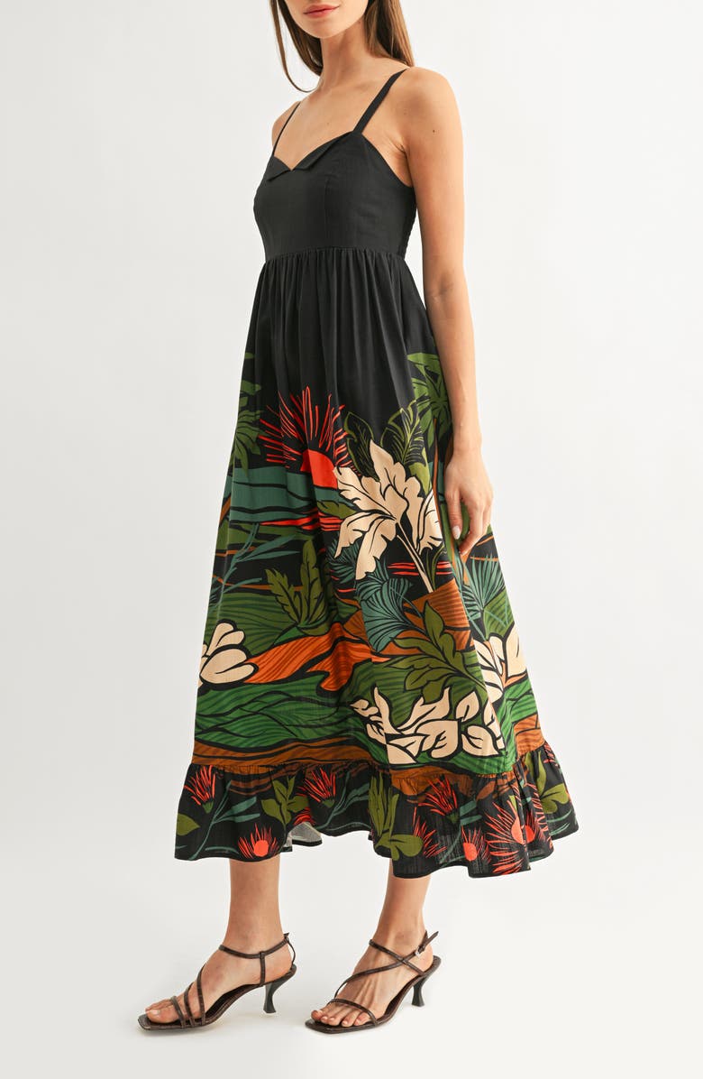 Adelyn Rae Leah Tropical Print Babydoll Midi Sundress, Alternate, color, Navy Multi