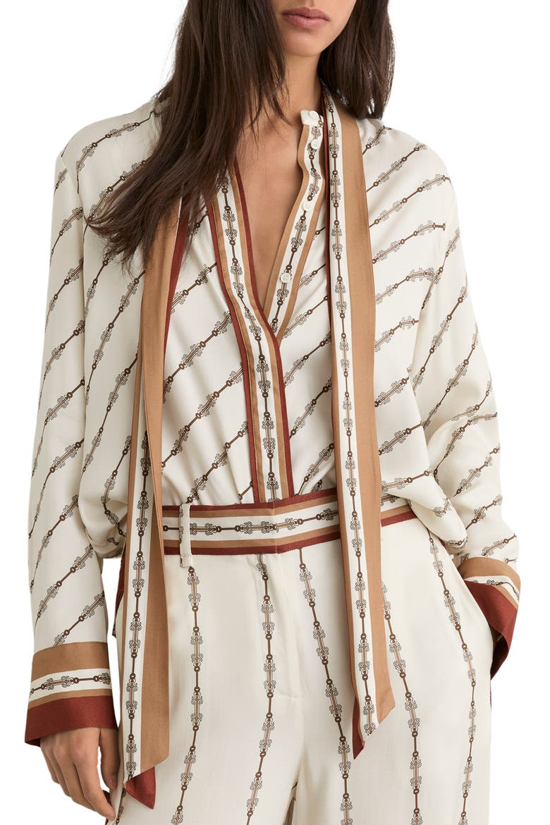 Lydia Chain Print Tie Neck Button-Up top, Main, color, IVORY