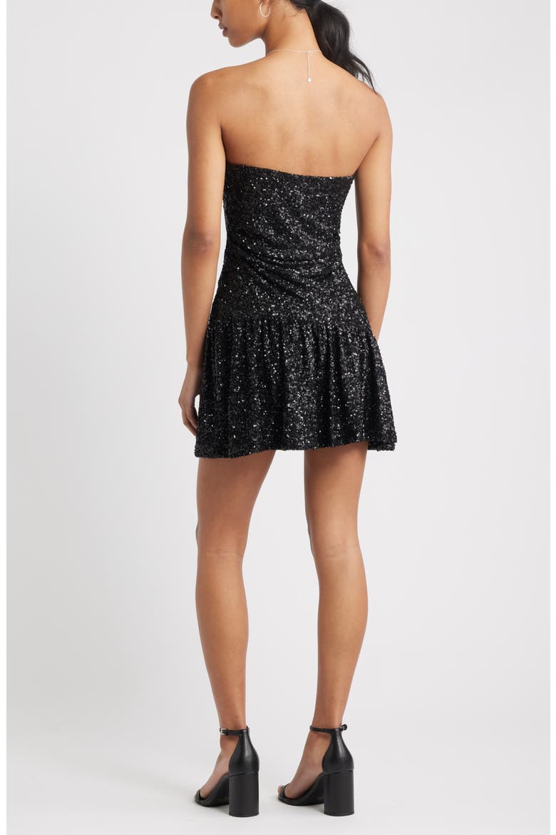 Strapless Sequins Flounce Hem Minidress, Alternate, color, BLACK