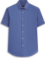 Bugatchi Miles OoohCotton® Stripe Short Sleeve Button-Up Shirt