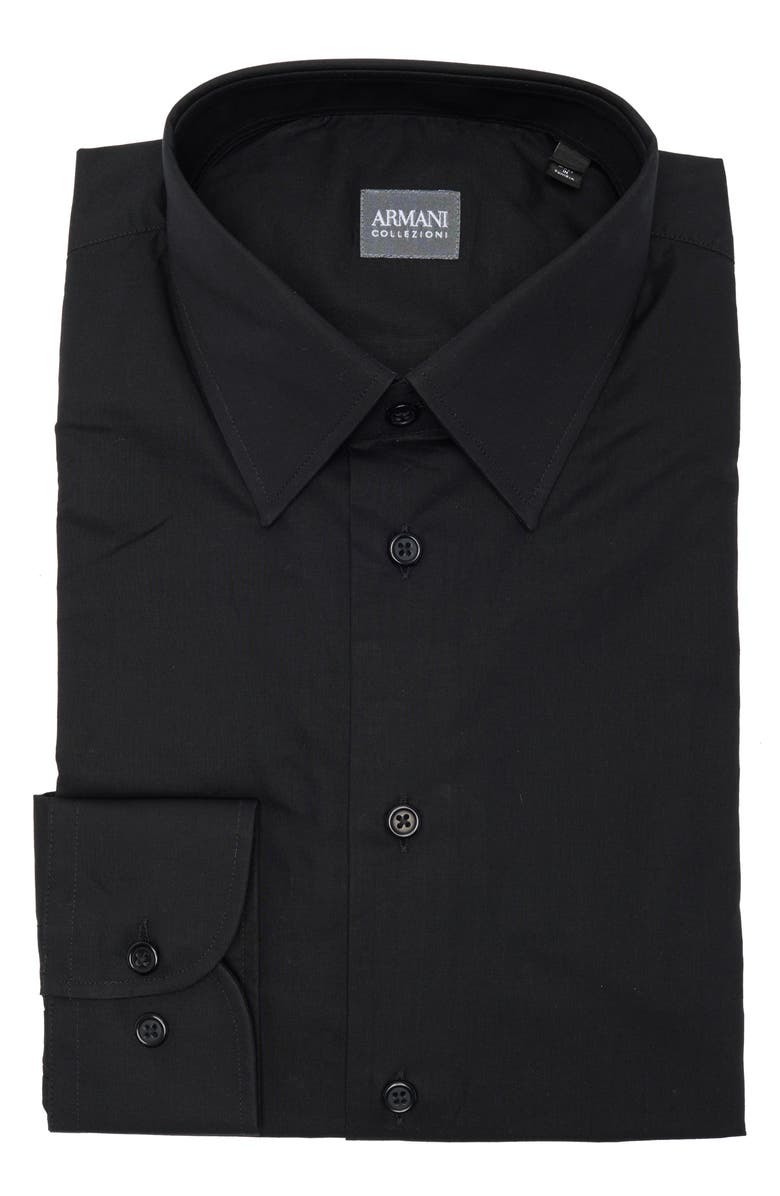 Armani Collezioni Solid Cotton Twill Dress Shirt, Alternate, color, Solid Black