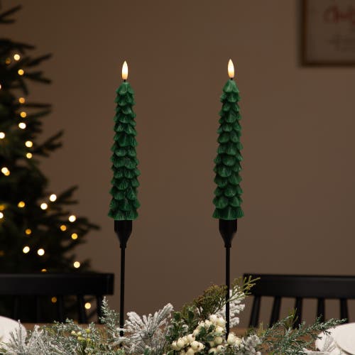 Northlight Flickering Led Flameless Wax Tapered Christmas Tree Candles In Green