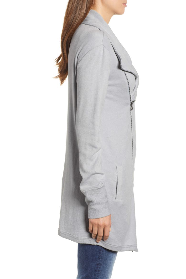 Asymmetrical Drape Collar Terry Jacket, Alternate, color, GREY