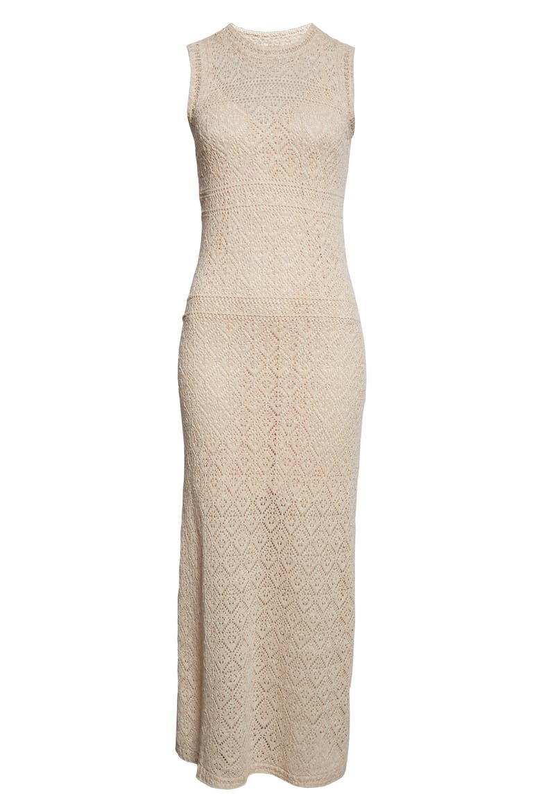 Metallic Linen, Cotton & Silk Blend Pointelle Maxi Sweater Dress, Alternate, color, IVORY