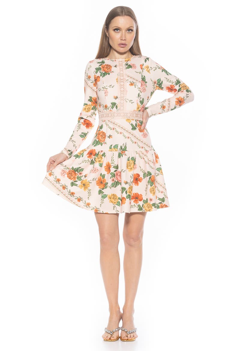 Alexa Floral Long Sleeve Fit & Flare Dress, Alternate, color, BEIGE FLORAL