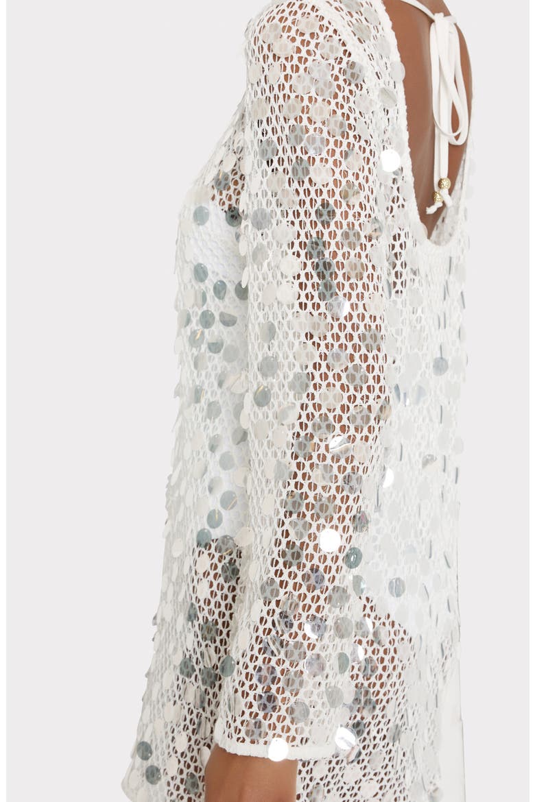 Paillette Long Sleeve Sheer Open Stitch Cover-Up Dress, Alternate, color, WHITE