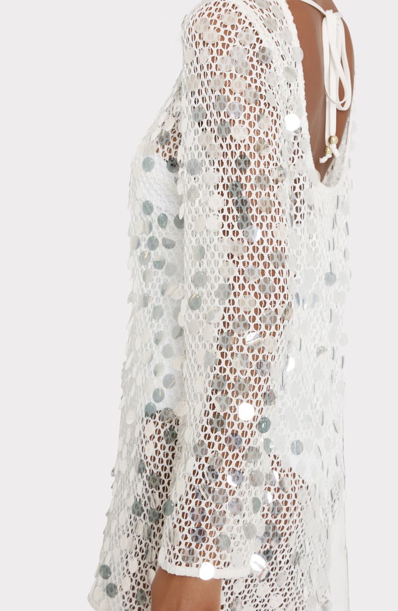 Milly Paillette Long Sleeve Sheer Open Stitch Cover-Up Dress, Alternate, color, 