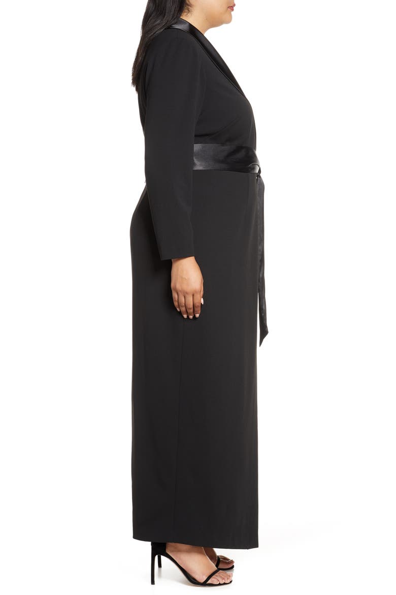 Tuxedo Faux Wrap Long Sleeve Gown, Alternate, color, BLACK
