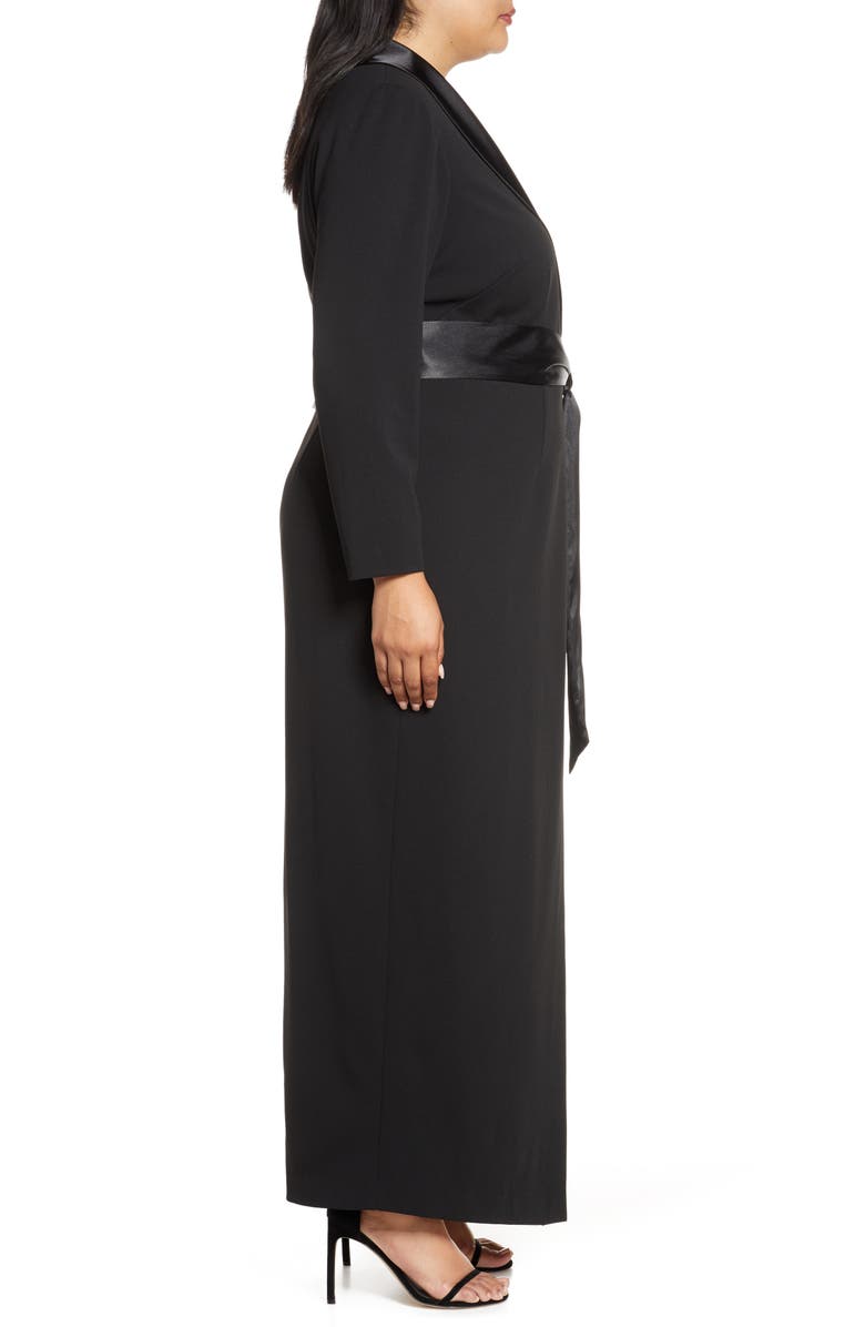 Eliza J Tuxedo Faux Wrap Long Sleeve Gown, Alternate, color, 