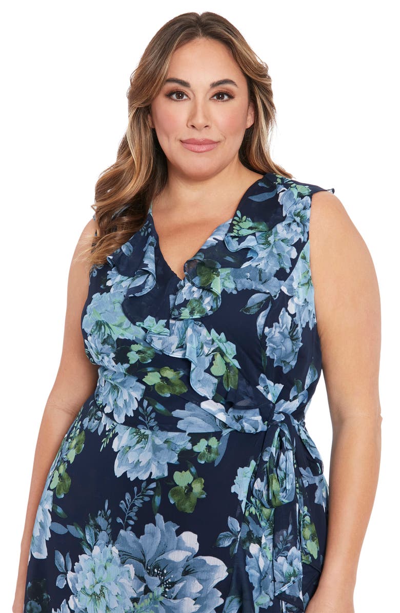 London Times Chiffon Ruffle Dress, Alternate, color, Navy Blue