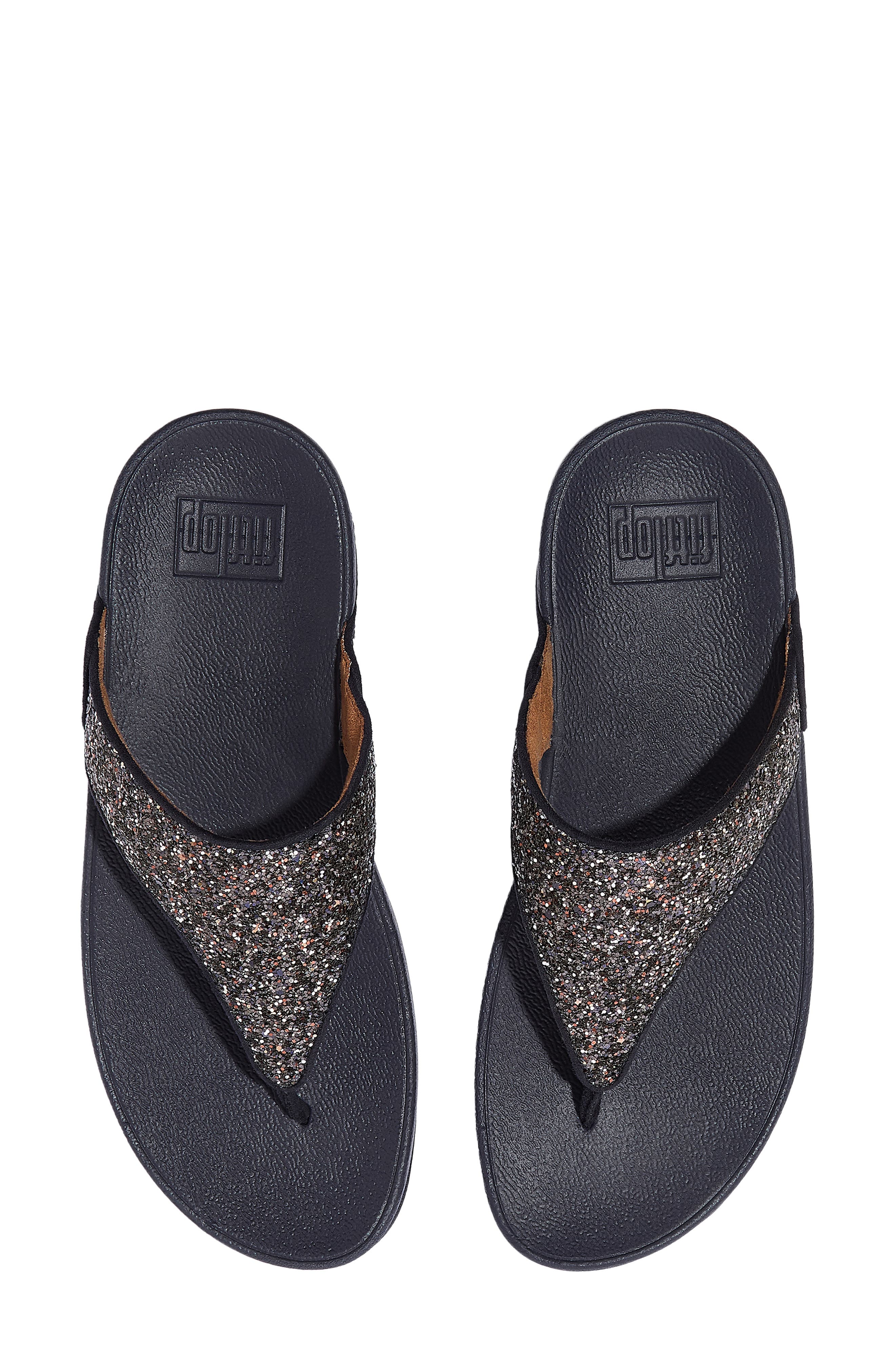 FitFlop Lulu Glitter Post Toe Wedge Sandal, Alternate, color, Midnight Navy Mix