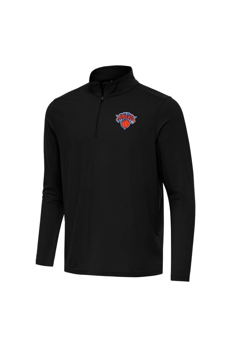 Men's Antigua Black New York Knicks Intent Quarter-Zip Top, Main, color, Black