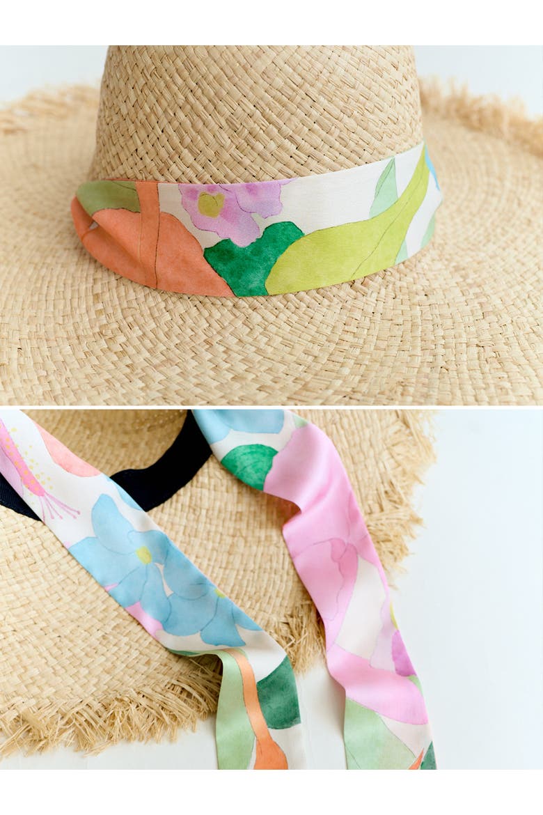 "Cartagena" Straw Hat with Ribbon Tie, Alternate, color, Pink and Green