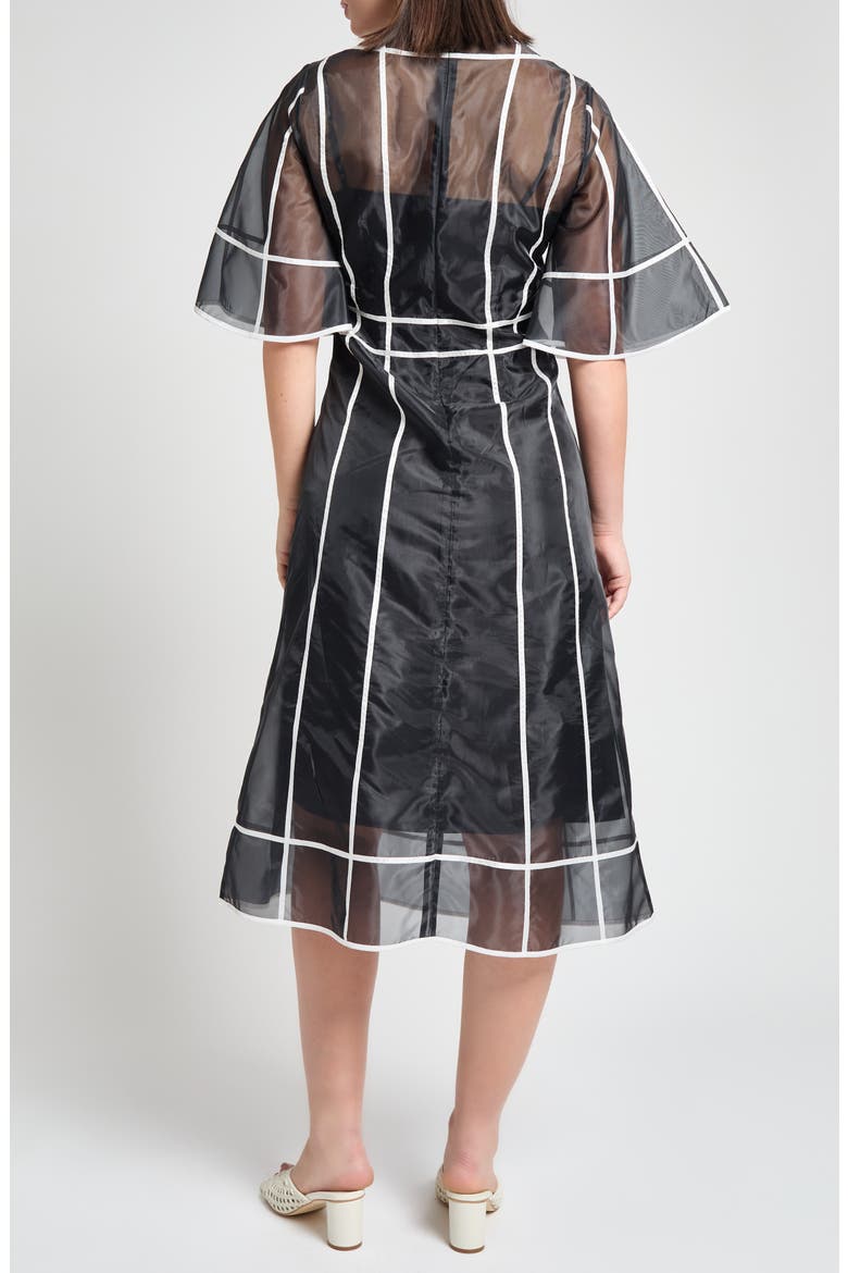 Modern Fit Organza Contrast Stripe A-Line Midi Dress, Alternate, color, BLACK/ WHITE