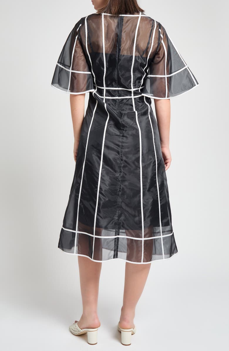 Ming Wang Modern Fit Organza Contrast Stripe A-Line Midi Dress, Alternate, color, Black/ White