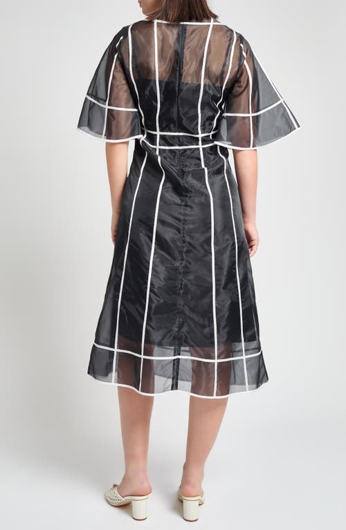 Ming Wang Modern Fit Organza Contrast Stripe A-line Midi Dress
