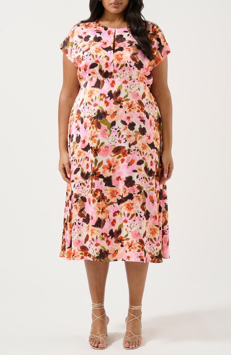 Estelle Atreides Floral Midi Dress, Main, color, Pink Print