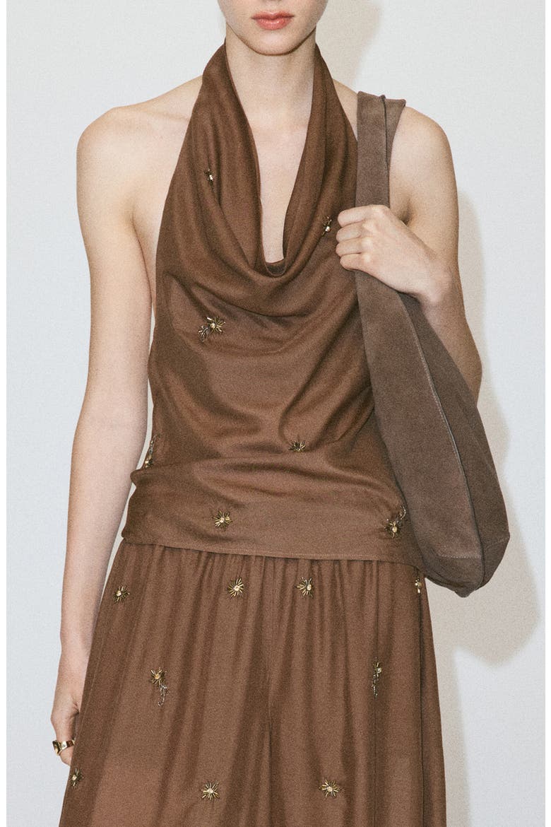Beaded Halter Top, Main, color, BROWN