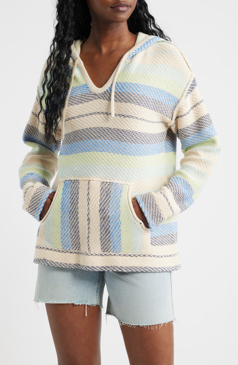 Rip Curl Revival Stripe Knit Poncho, Main, color, Blue
