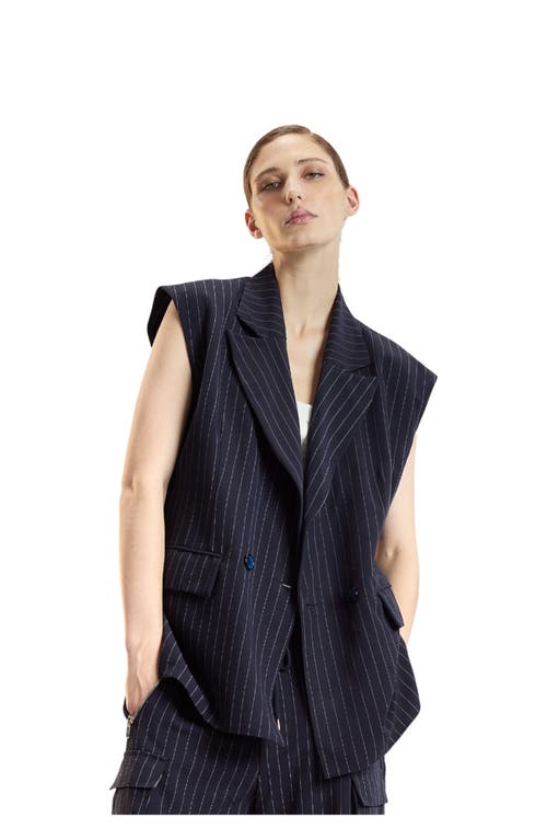 Cynthia Rowley Oversized Double Breasted Vest In Blue