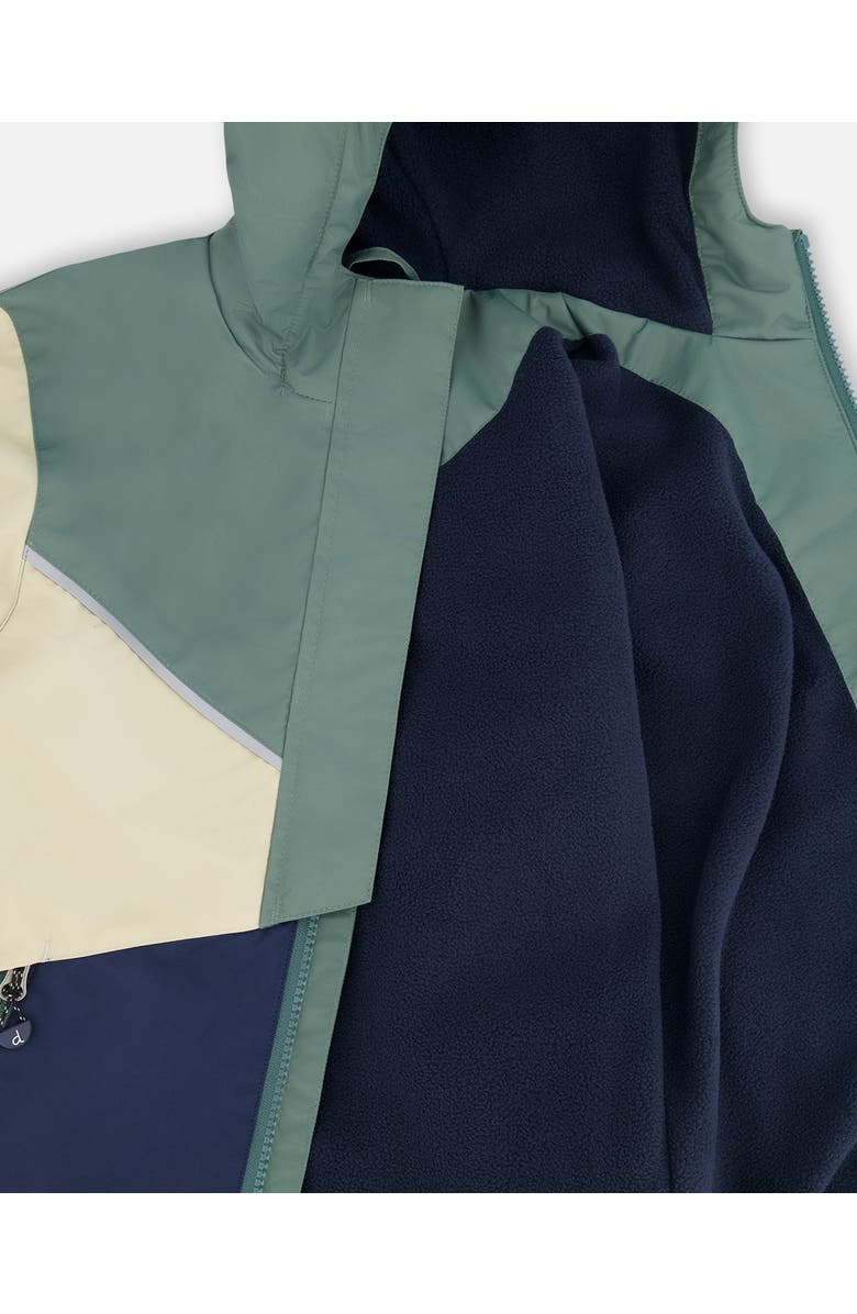 Deux par Deux Boy Mid-Season Fleece Jacket in Recycled Polyester, Alternate, color, Dark Green, Beige And Navy