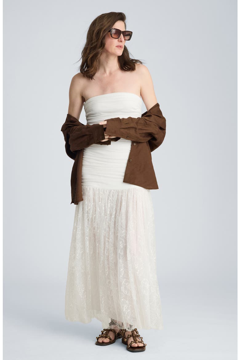 Strapless Mesh Maxi Dress, Alternate, color, PURE WHITE