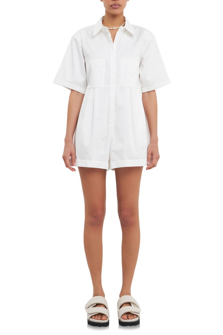 Shoulder Pad Shirt Romper, Main, color, WHITE