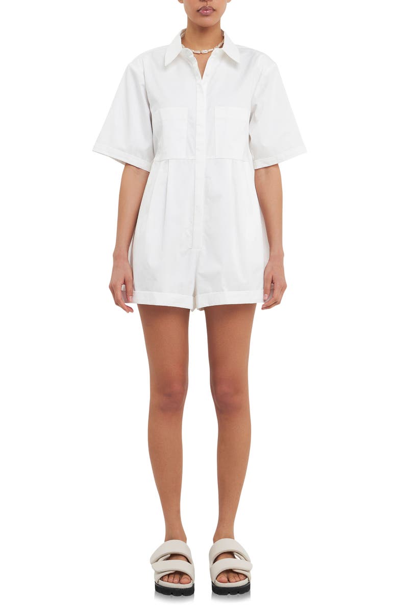 Grey Lab Shoulder Pad Shirt Romper, Main, color, White