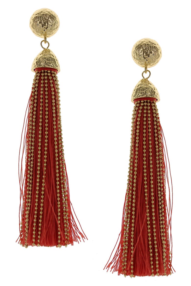 Cotton & Chain Tassel Drop Earrings, Main, color, GOLD / CORAL