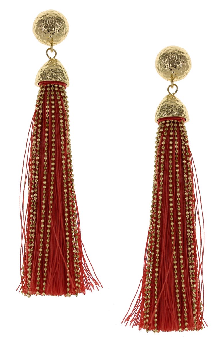 OLIVIA WELLES Cotton & Chain Tassel Drop Earrings, Main, color, 