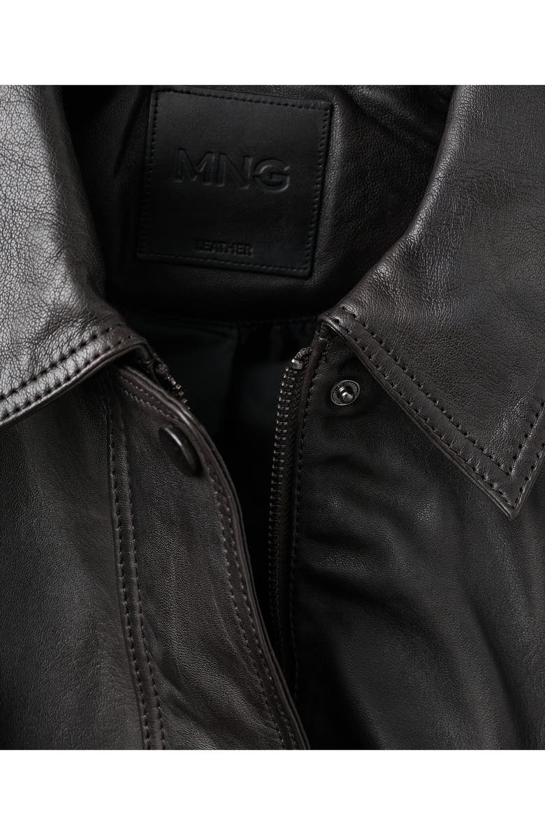 MANGO London Oversize Leather Jacket, Alternate, color, Brown
