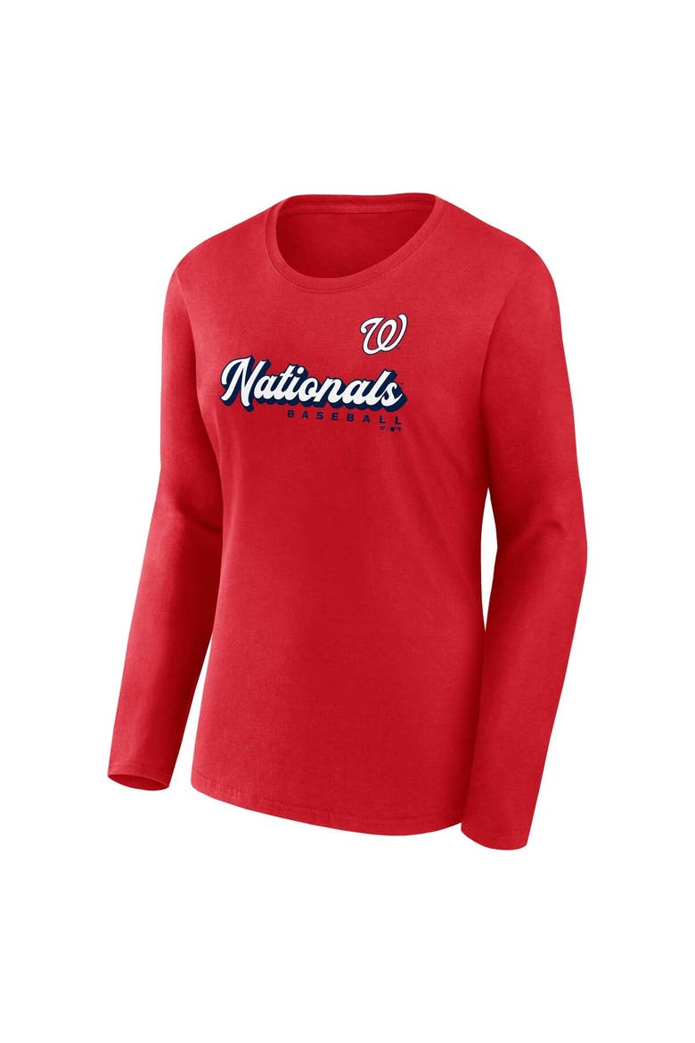 Women's Fanatics Branded Red Washington Nationals Run The Bases Long Sleeve T-Shirt & Cuffed Knit Hat with Pom Combo Set, Alternate, color, Red