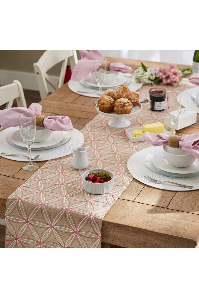 Natural Base Embroidered Flowers Table Runner, Alternate, color, Natural