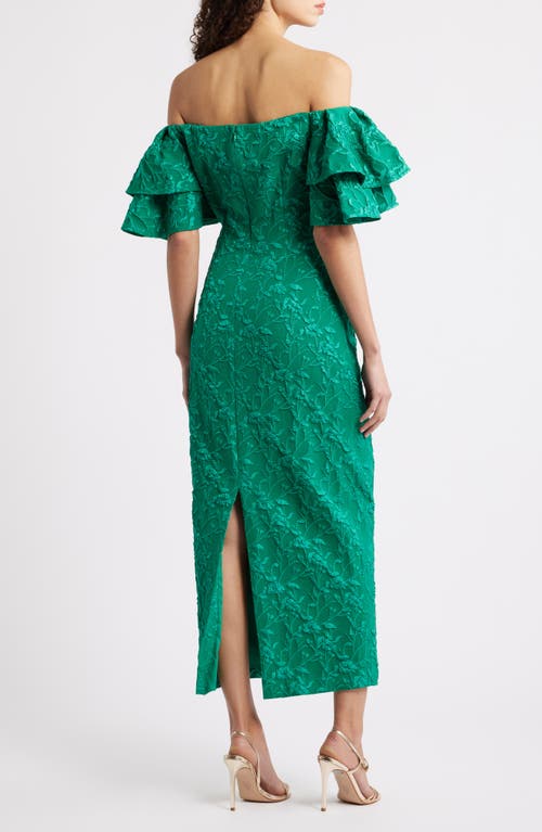 Eliza J Floral Embroidery Off The Shoulder Gown In Green