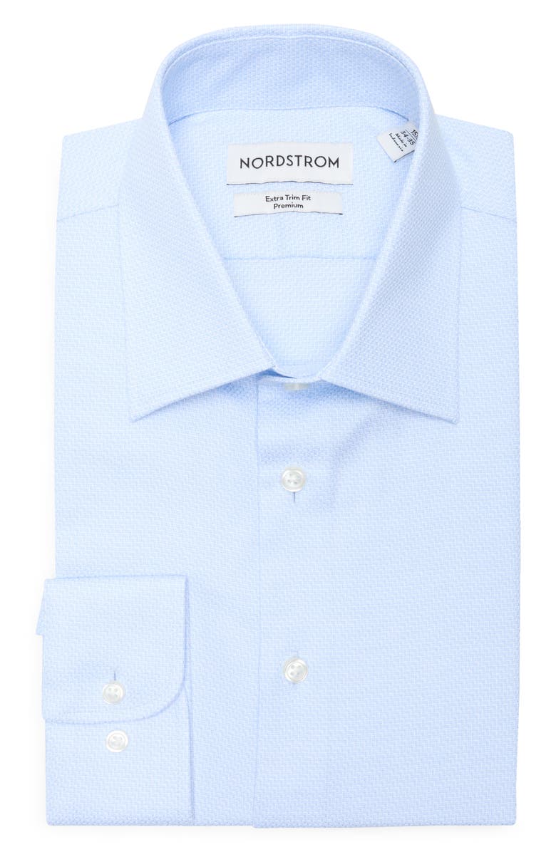 Nordstrom Extratrim Fit Light Blue Premium Cotton Dobby Dress Shirt, Alternate, color, Blue Dove Dobby