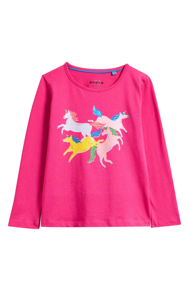 Mini Boden Kids' Riso Print T-Shirt, Main, color, Raspberry Pink Unicorns