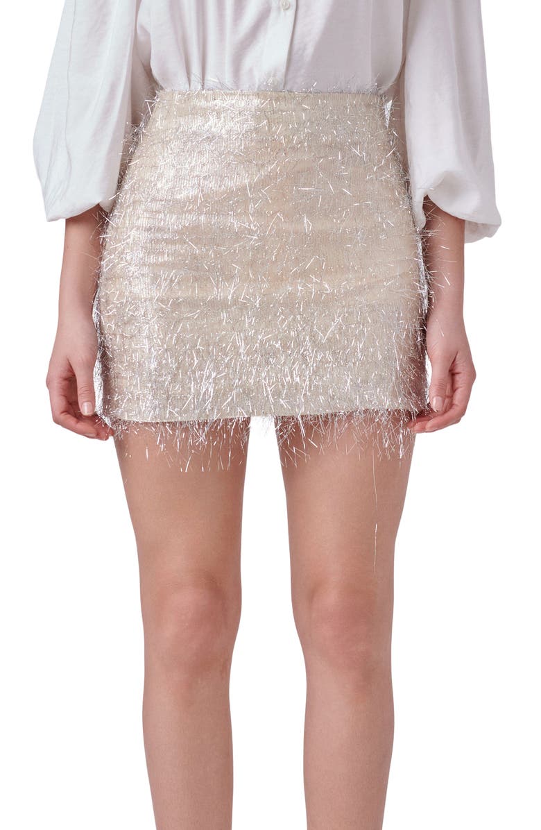 Endless Rose Metallic Fringe Miniskirt, Alternate, color, Champagne