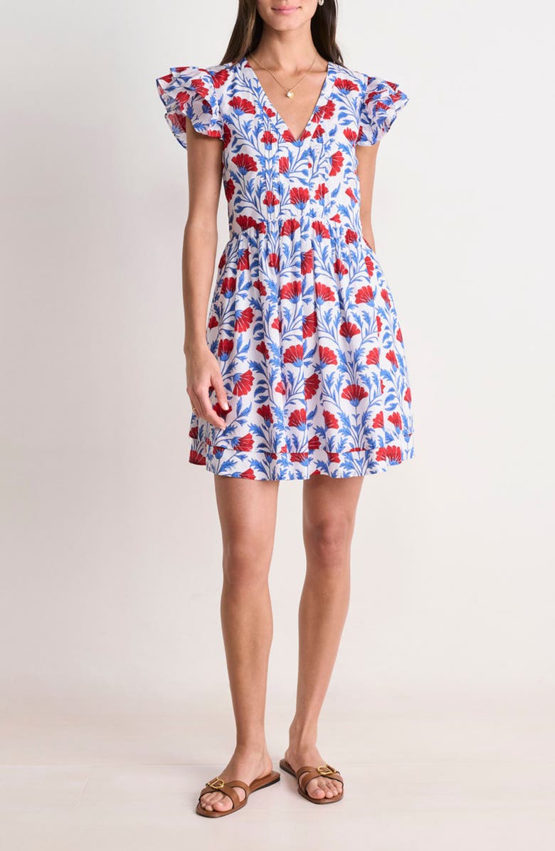 vineyard vines Nora Floral Pintuck Detail Cotton Voile Minidress, Main, color, Harper Floral