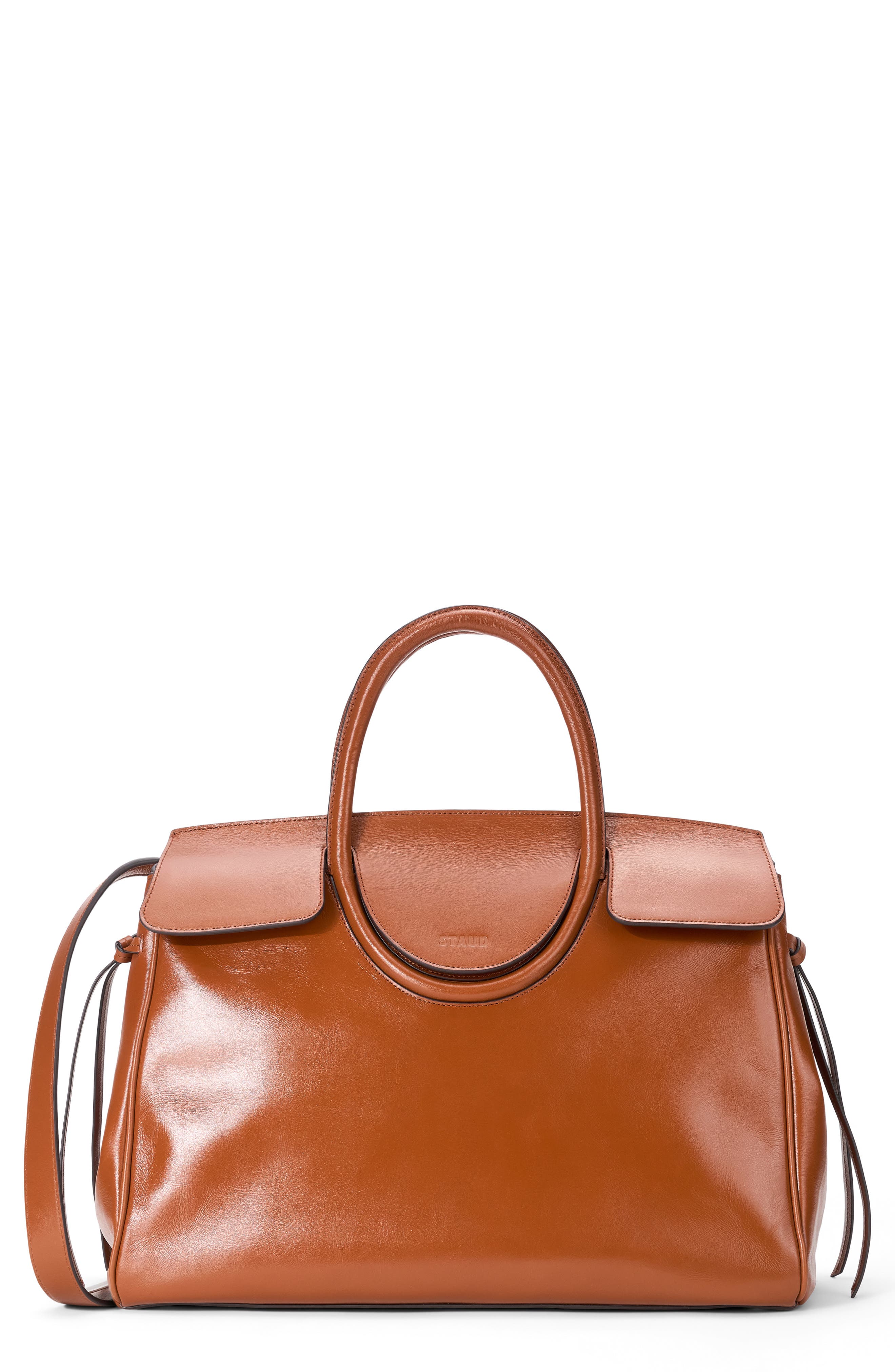 STAUD Maude Leather Carryall Bag, Main, color, Tabacco